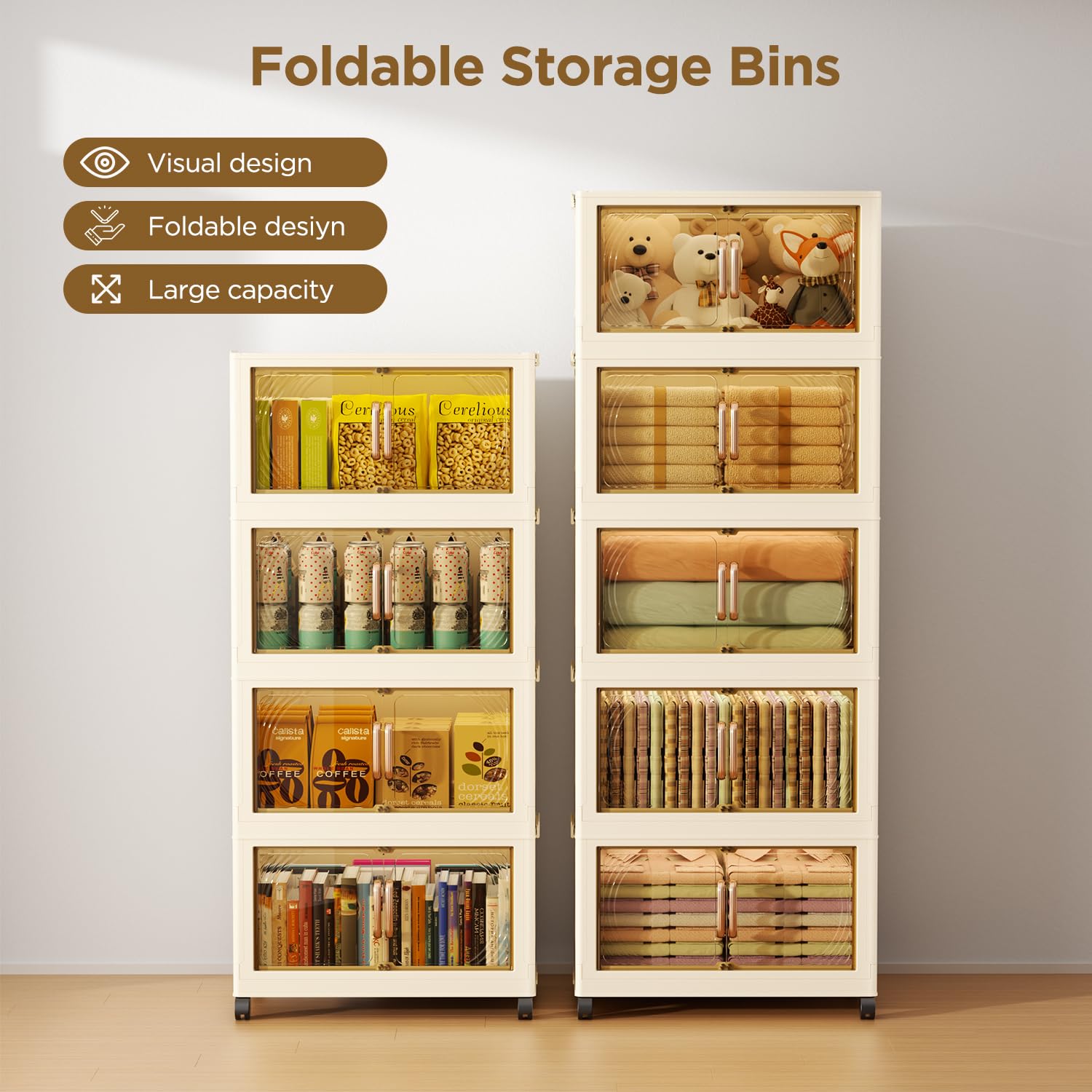 4-Tier Stackable Storage Bins with Wheels, Locking Doors & Lids – Large Mobile Organizer for Home & Office