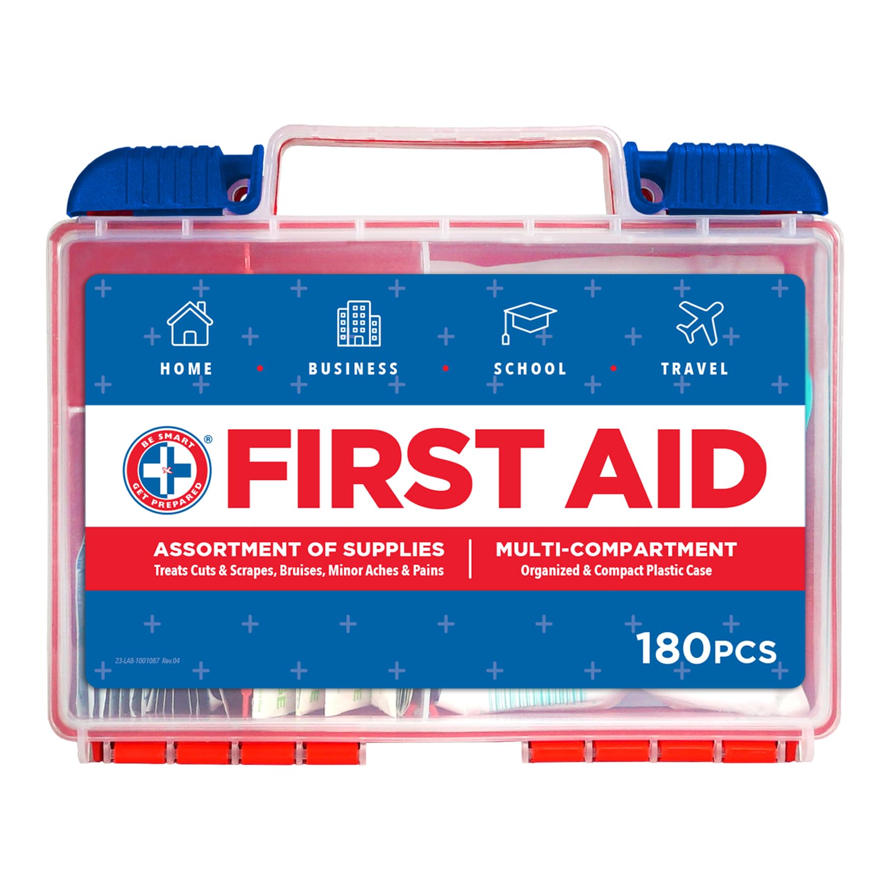 Be Smart Get Prepared First Aid Kit – 180 Pieces, FDA Approved Emergency Medical Kit (Red)