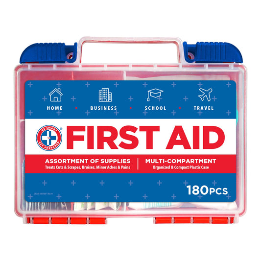 Be Smart Get Prepared First Aid Kit – 180 Pieces, FDA Approved Emergency Medical Kit (Red)