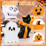 Wooden Halloween Tiered Tray Decor Set – Pumpkin, Ghost & Black Cat Signs (3 Pieces)