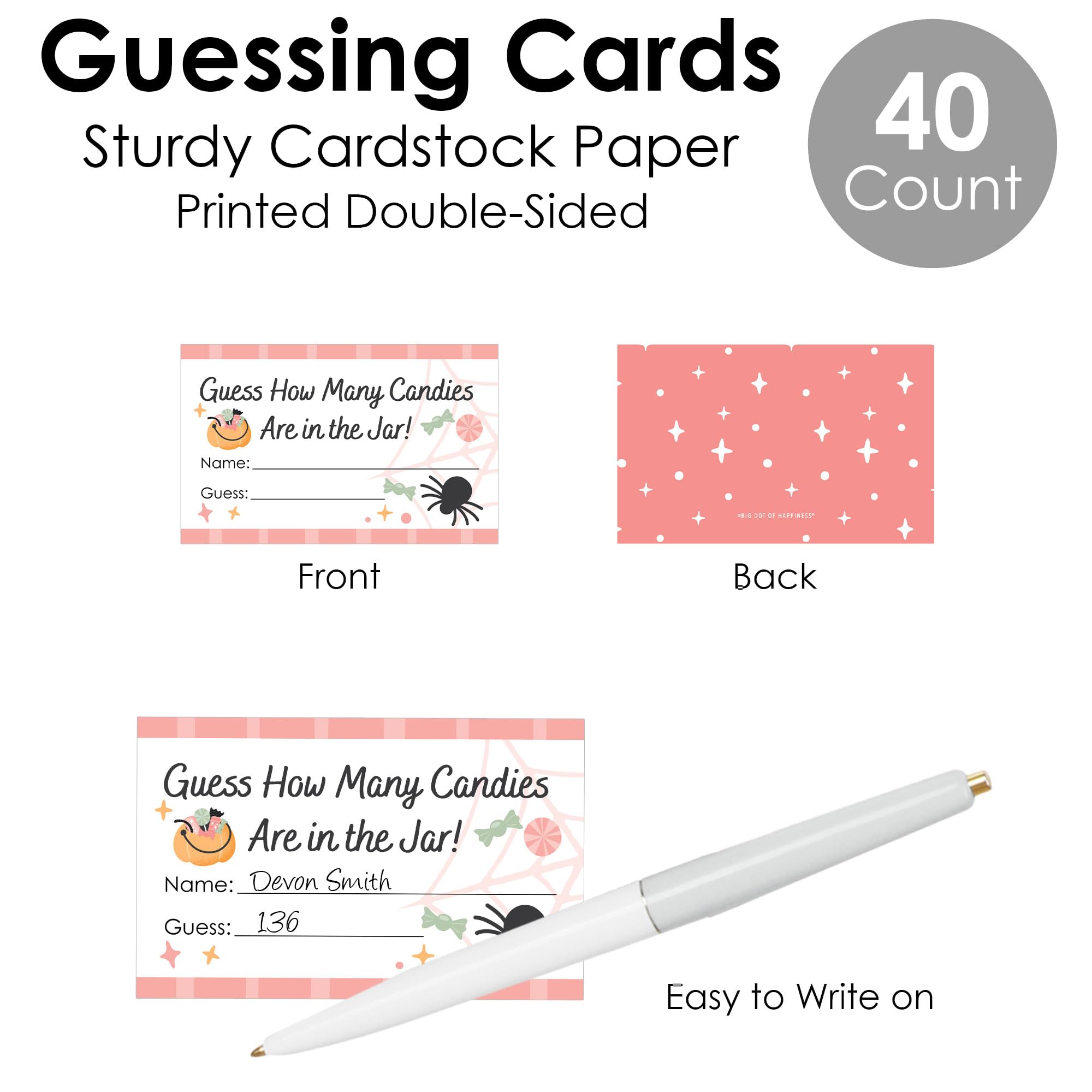 Pastel Halloween Candy Guessing Game – Pink Pumpkin Party Sign with 40 Guess Cards for Cute Halloween Events & Fall Celebrations