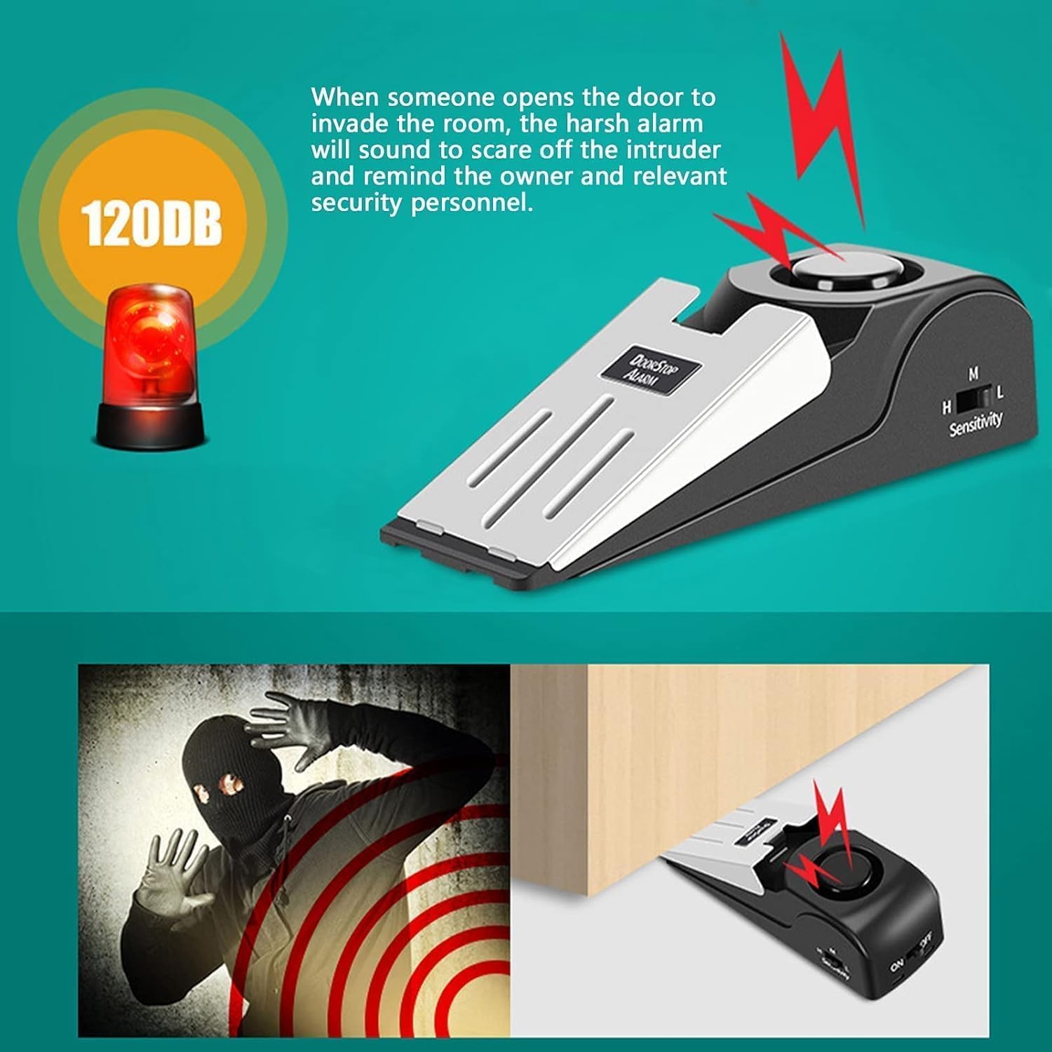 Portable Door Lock & Door Stop Alarm Security Kit – Travel Safety Lock with 120dB Alarm for Hotels, Apartments & Dorm Rooms (Red)