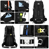ESUP 50L Lightweight Camping & Hiking Backpack with Rain Cover – Multi-Day Outdoor Travel Backpack – Deep Black