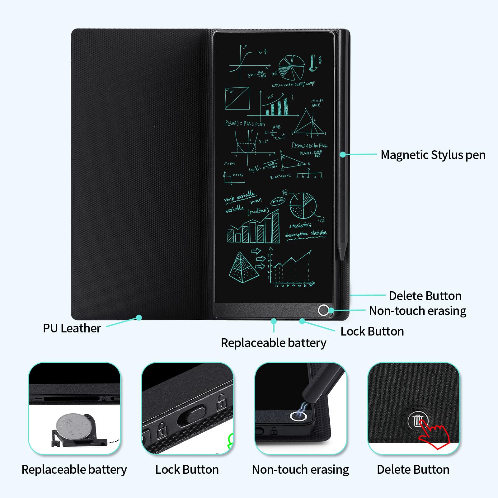 6.5” Mini LCD Writing Tablet with PU Case – Fine Line Digital Notepad