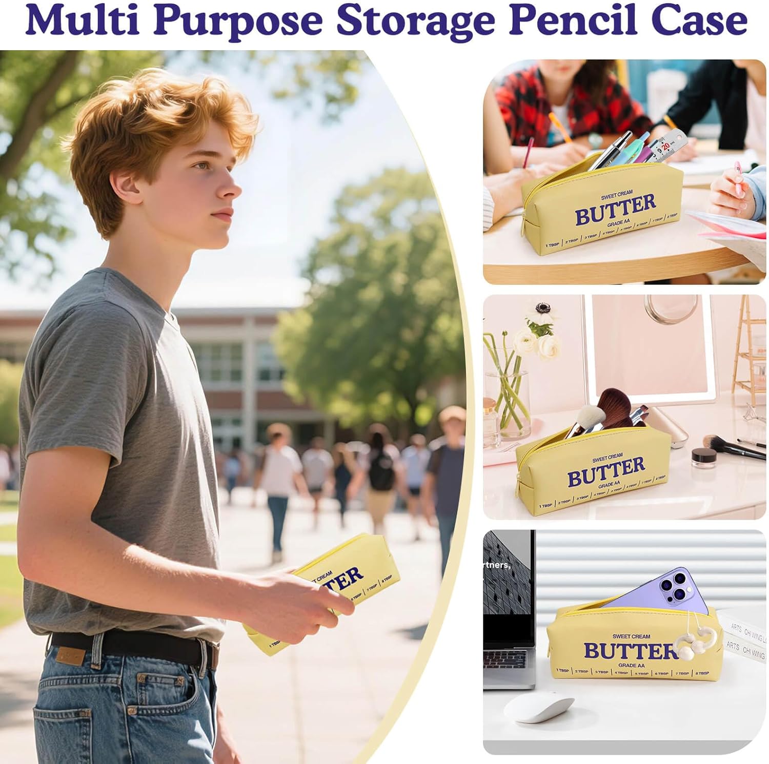 Butter Stick Pencil Case with Zipper and Large Storage