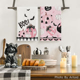 Pink Halloween Dish Towels – 4Pc Soft & Absorbent Cotton Tea Towels with Cute Seasonal Print (18x26 in, Artoid Mode)
