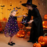 Girls Glow-in-the-Dark LED Witch Costume Set – Light-Up Cape, Tutu Skirt, Headband & Trick-or-Treat Bag (Ages 3–8)