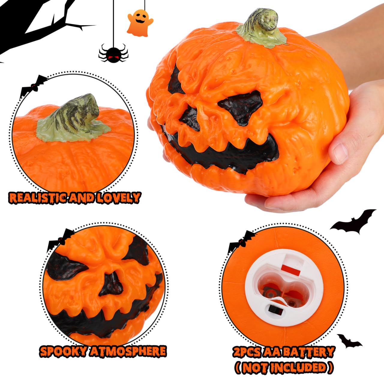 LED Light-Up Jack-O’-Lantern Pumpkin – Battery Operated Tabletop & Outdoor Halloween Decoration (6.6 x 5.9")