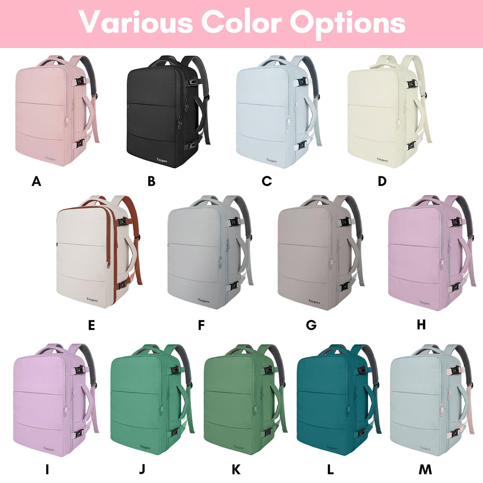 TAYGEER Women’s Carry-On Travel Backpack with USB Port & Shoe Compartment – TSA Approved – Amour Pink