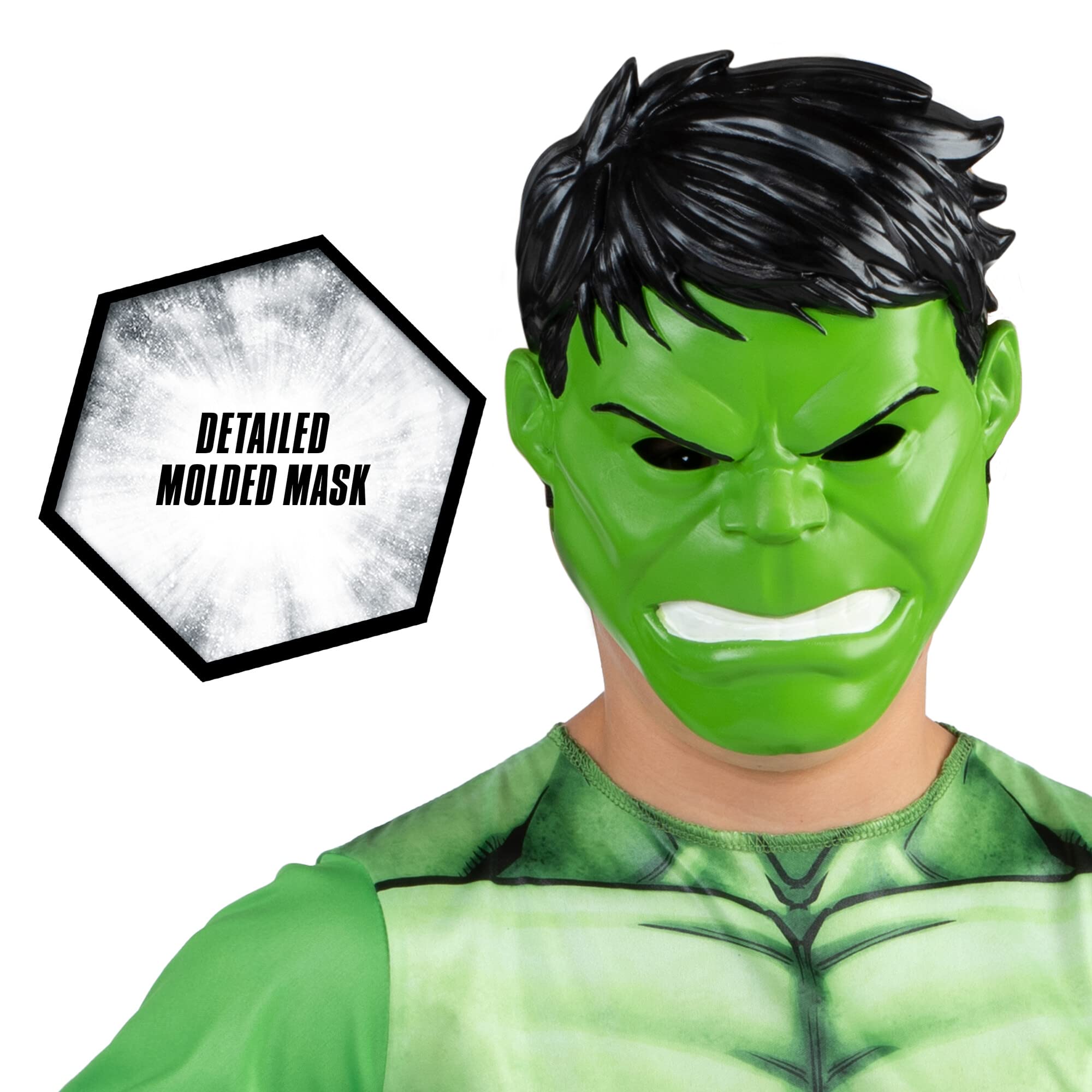 Marvel Hulk Deluxe Child Costume – Green Muscle Jumpsuit with Molded Mask for Boys & Girls