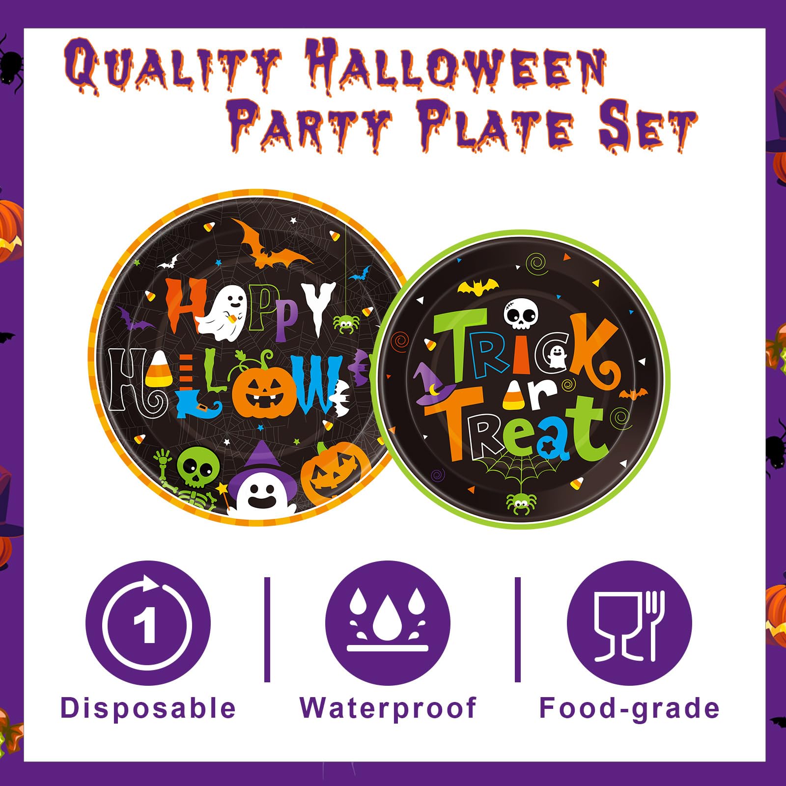 Halloween Party Plates & Tableware Set – 100 Pcs for 25 Guests, Includes Plates, Forks & Napkins – Classic Halloween Colors & Designs