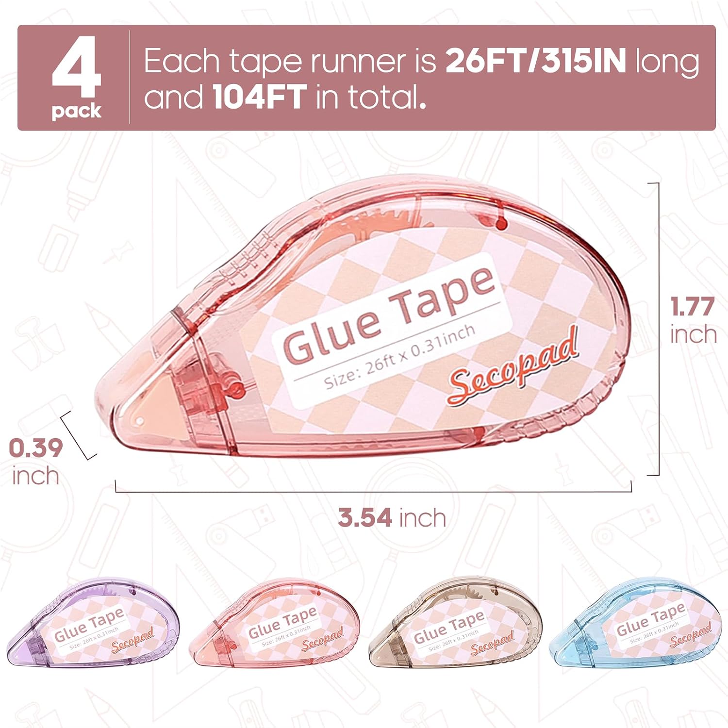 4-Pack Double-Sided Adhesive Tape Rollers