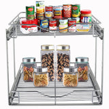 DINDON Compact 2-Tier Chrome Pull-Out Cabinet Organizer – Dual Slide-Out Wire Baskets for Kitchen, Pantry & Bathroom Cabinets