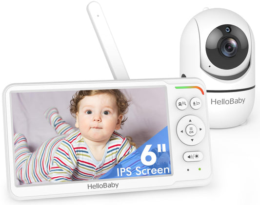 HelloBaby HB6560 6" IPS Baby Monitor with Camera & Audio – Non-WiFi Video Baby Monitor with Night Vision, Pan Tilt Zoom