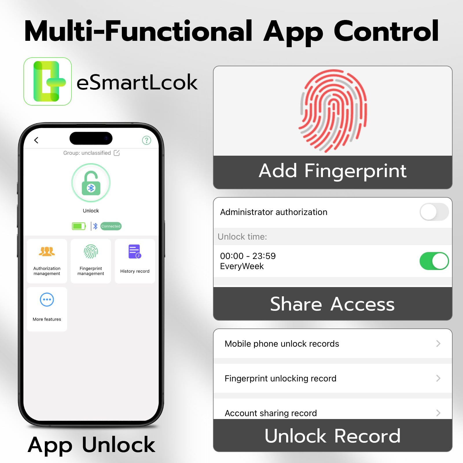 eSmartLock Bluetooth Fingerprint Padlock with App Control, USB Rechargeable Biometric Lock for Gym Locker, Luggage & Storage