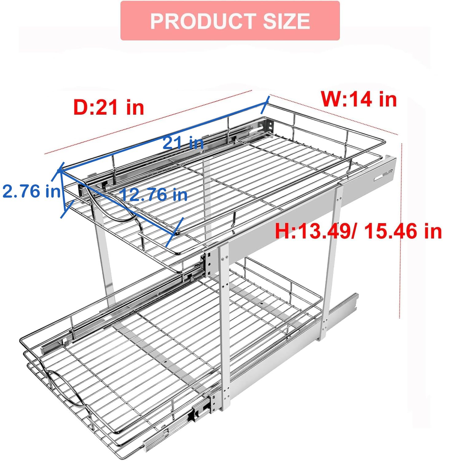 Chrome 2-Tier Pull-Out Cabinet Organizer – Individual Slide-Out Drawers for Wide Base Cabinets