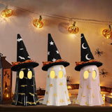 Ceramic Ghost Halloween Décor Set – 3-Piece Light Yellow Ghost Figurines with Witch Hats & Tea Lights