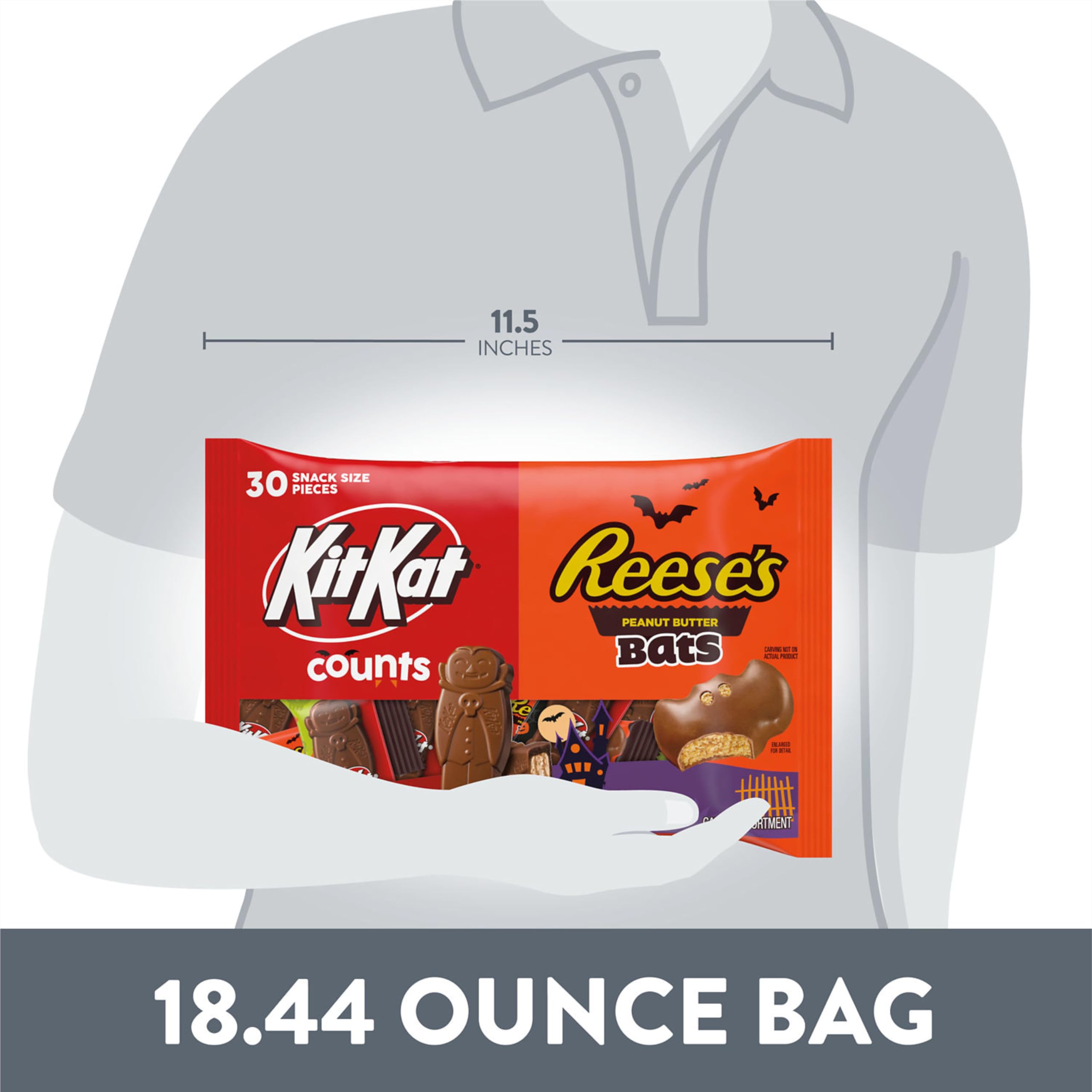 KIT KAT & REESE’S Assorted Milk Chocolate Snack Size Candy – 30 Count Halloween Bag (18.44 oz)