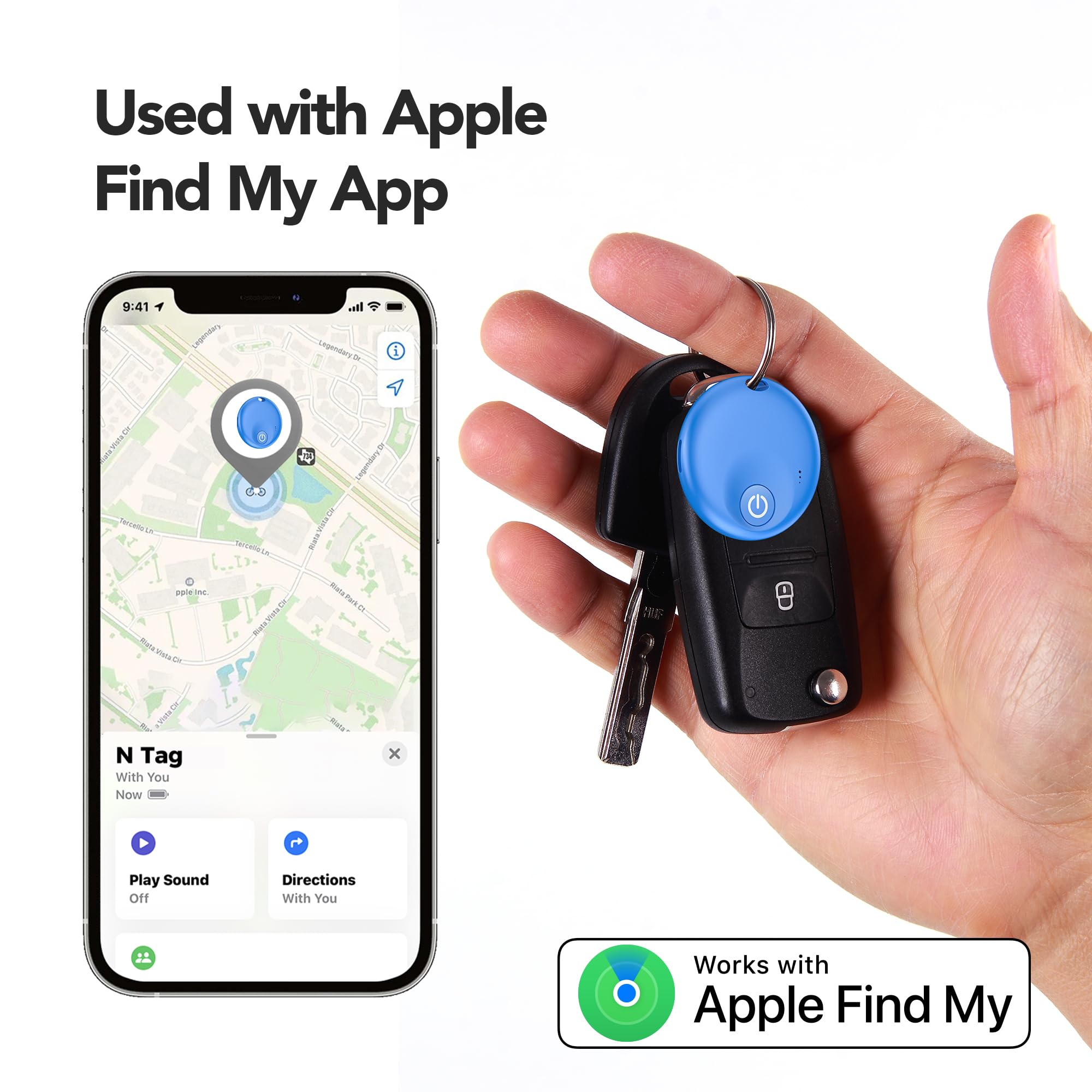 Apple Find My Bluetooth Tracker Tags 4-Pack, MFi Certified Item Locator with 120dB Alert and Replaceable Battery