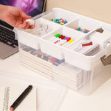 Citylife 17-Qt Plastic Storage Box with Removable Trays – Clear Craft & Tool Organizer for Beads, Sewing & Art Supplies (White)
