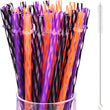 60PCS Halloween Reusable Straws with Cleaning Brush – Orange, Black & Purple Drinking Straws for Parties & Daily Use