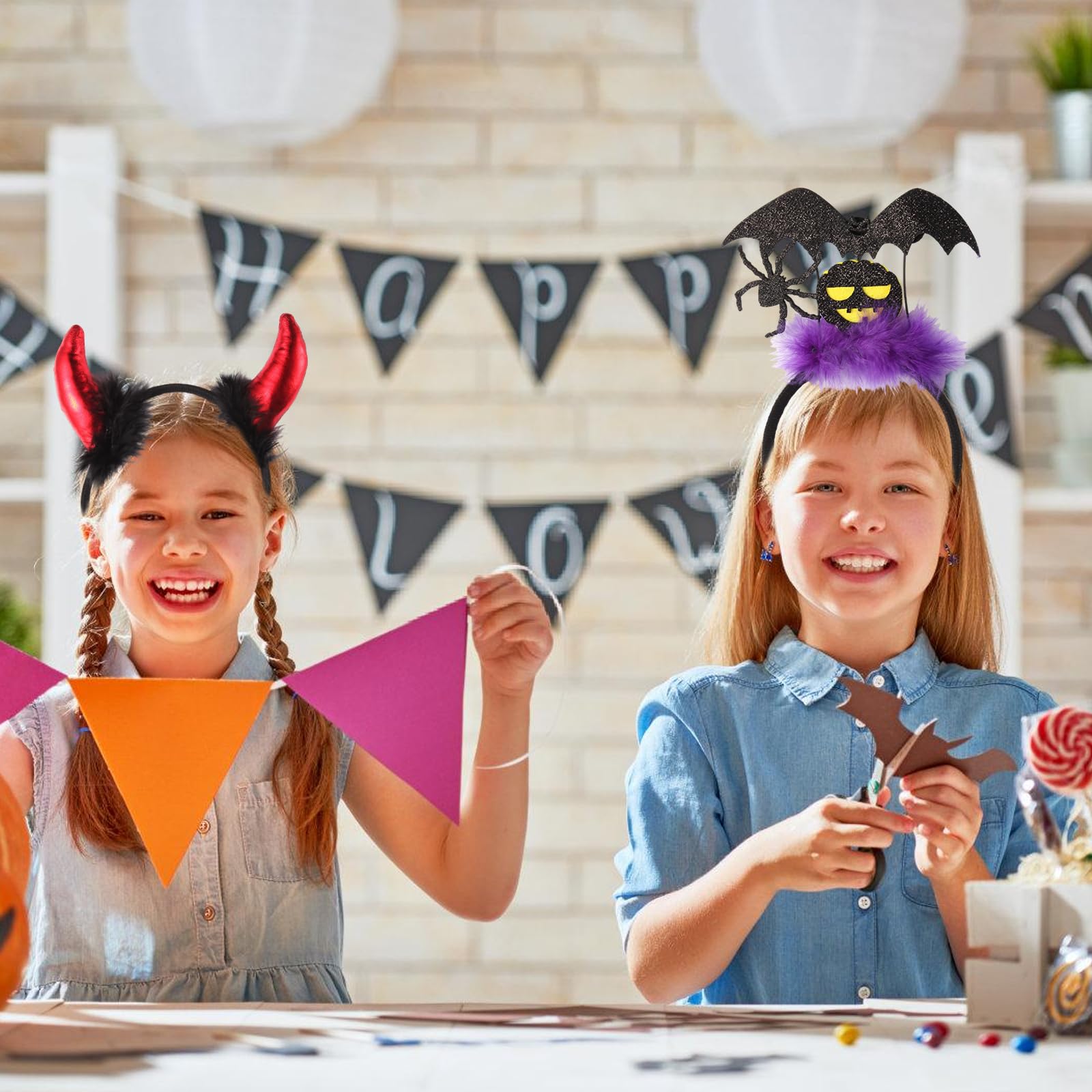 6-Pack Halloween Glitter Headbands – Witch Hat, Pumpkin & Bat Hair Accessories for Women & Kids