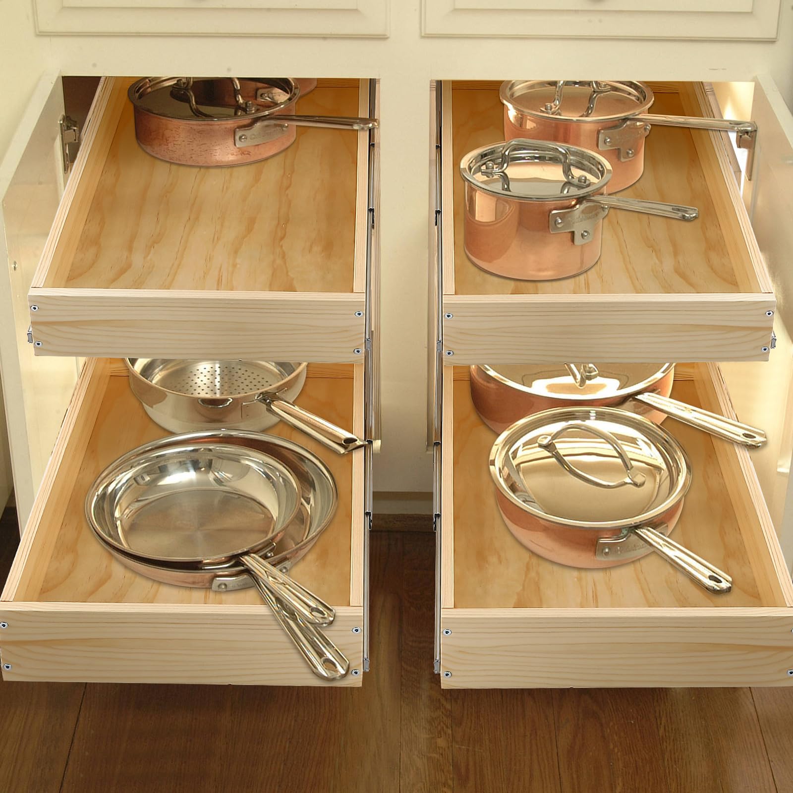 Mulush 2-Tier Pull-Out Wooden Cabinet Organizer with Soft-Close Slides – Heavy-Duty Storage Solution