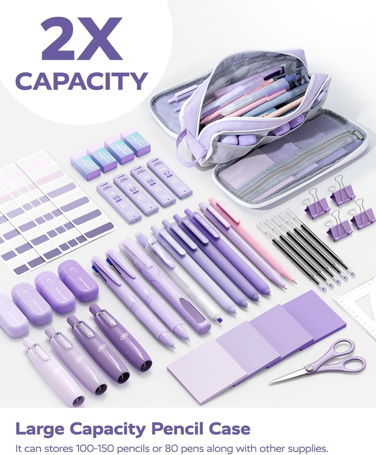 Purple Study Supplies Kit with Pens, Pencils and Notes