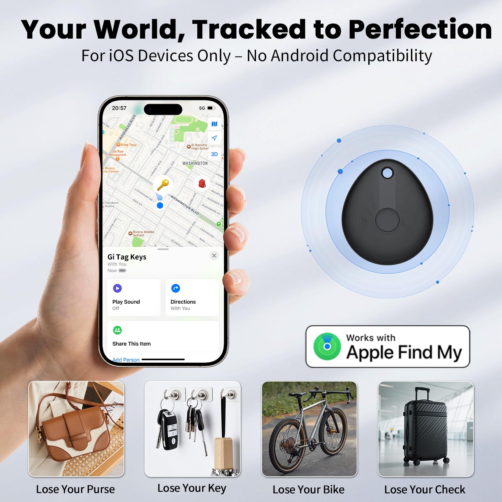 MFi Certified Apple Find My Bluetooth Tracker Tag 4 Pack, Ultra-Light Smart Item Locator with 90dB Alert and 1-Year Battery