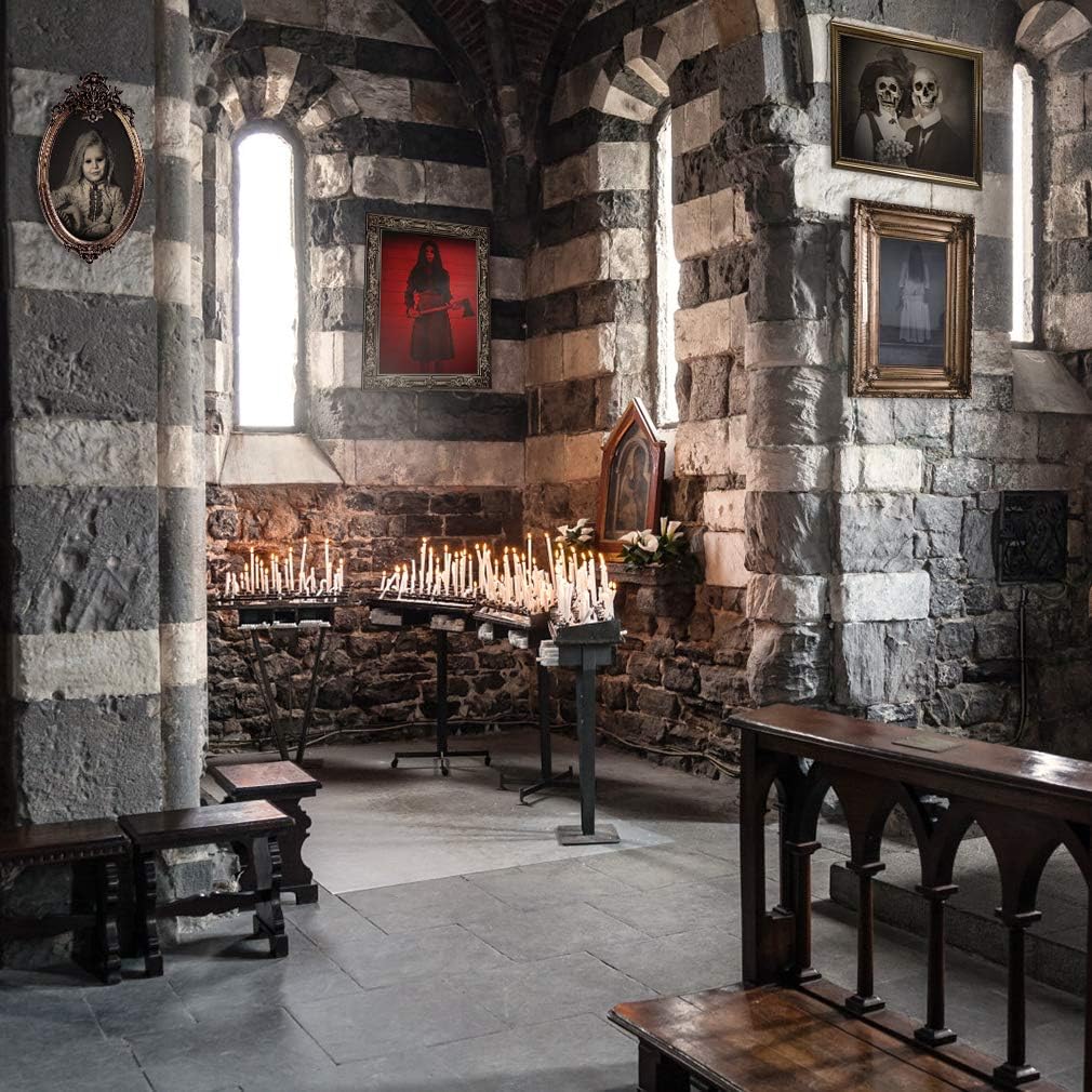 Halloween Gothic Mansion Portrait Posters – 12 Pack Vintage Horror Wall Art for Haunted House & Indoor Halloween Décor (Style 4, 2D)