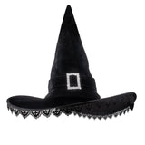 Black Lace Witch Hat with Fringe & Sparkling Buckle – Halloween Costume Accessory & Decoration