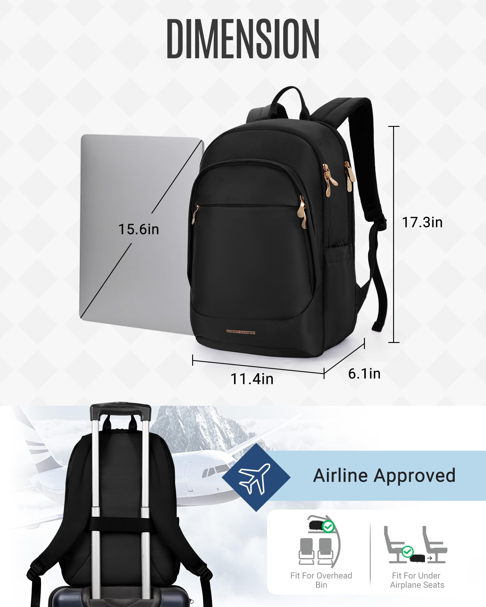 LIGHT FLIGHT Travel Laptop Backpack for Women – Large Capacity Work & College Backpack 15.6”