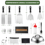 18-Piece BBQ Griddle Accessories Set – Stainless Steel Flat Top Grill Tools (Black)