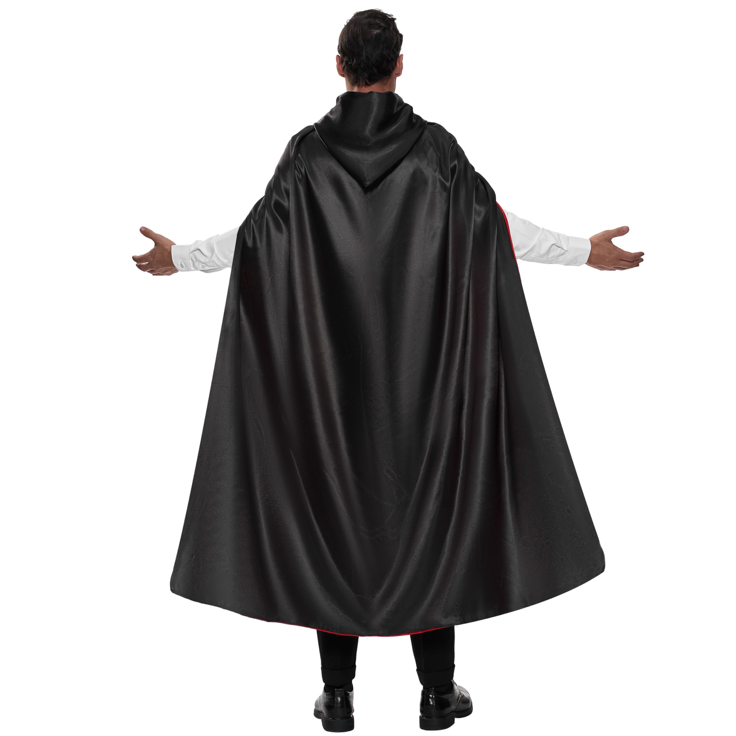 Unisex Vampire Cape with Hood – Reversible Black & Red Dracula Cloak with Tattoo Scar (One Size)