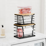 Trash Bag Organizer Dispenser Set (2-Pack) – Stackable Wall-Mount Storage with Bamboo Top for Kitchen, Pantry & Laundry