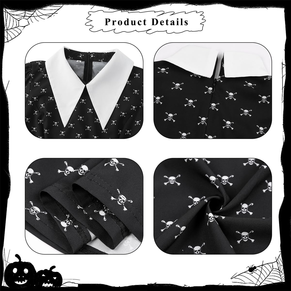 Girls Halloween Princess Costume Set – Cute Black Dress with Necklace, Hairpin, Socks & Stickers