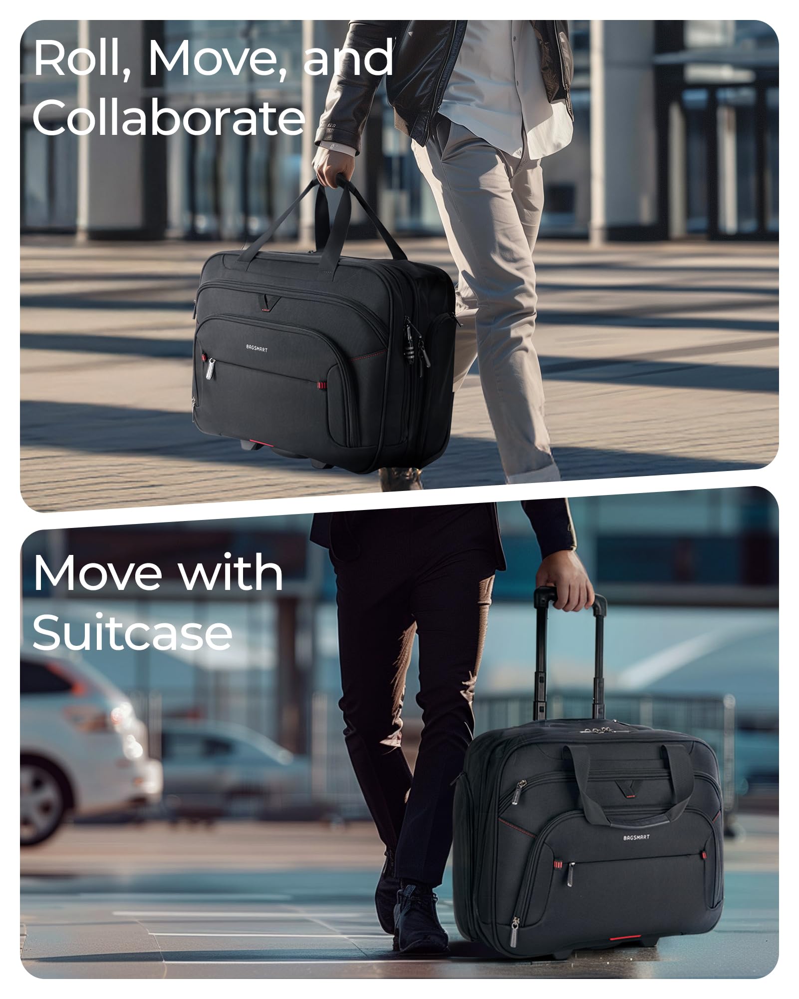 Bagsmart Rolling Laptop Briefcase with Wheels for 17.3-Inch Laptop & TSA Lock – Black