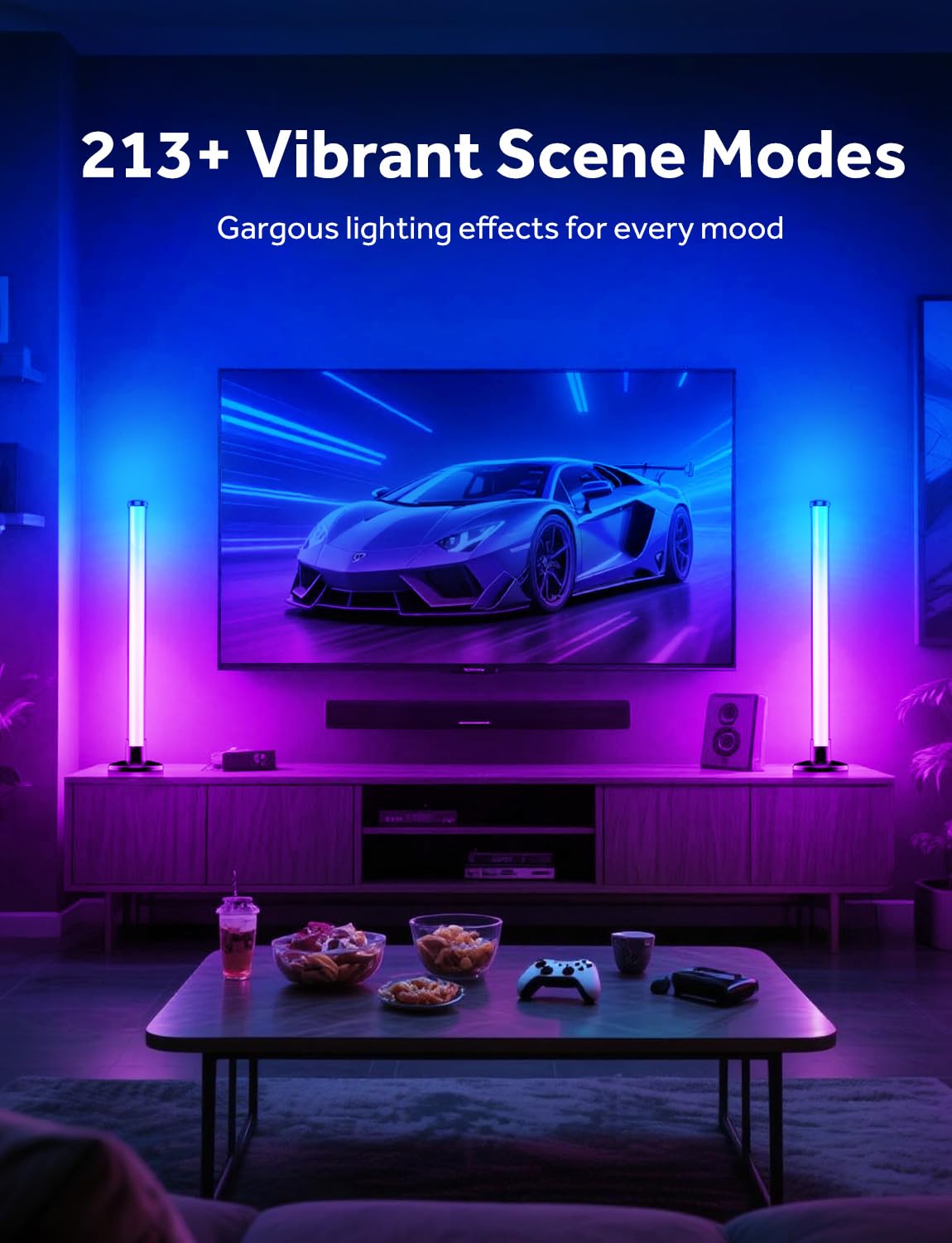 ELOUYCKE Premium RGB Smart Light Bars – Metal Base 17.3” Gaming & TV Ambient Lighting with 213 Modes