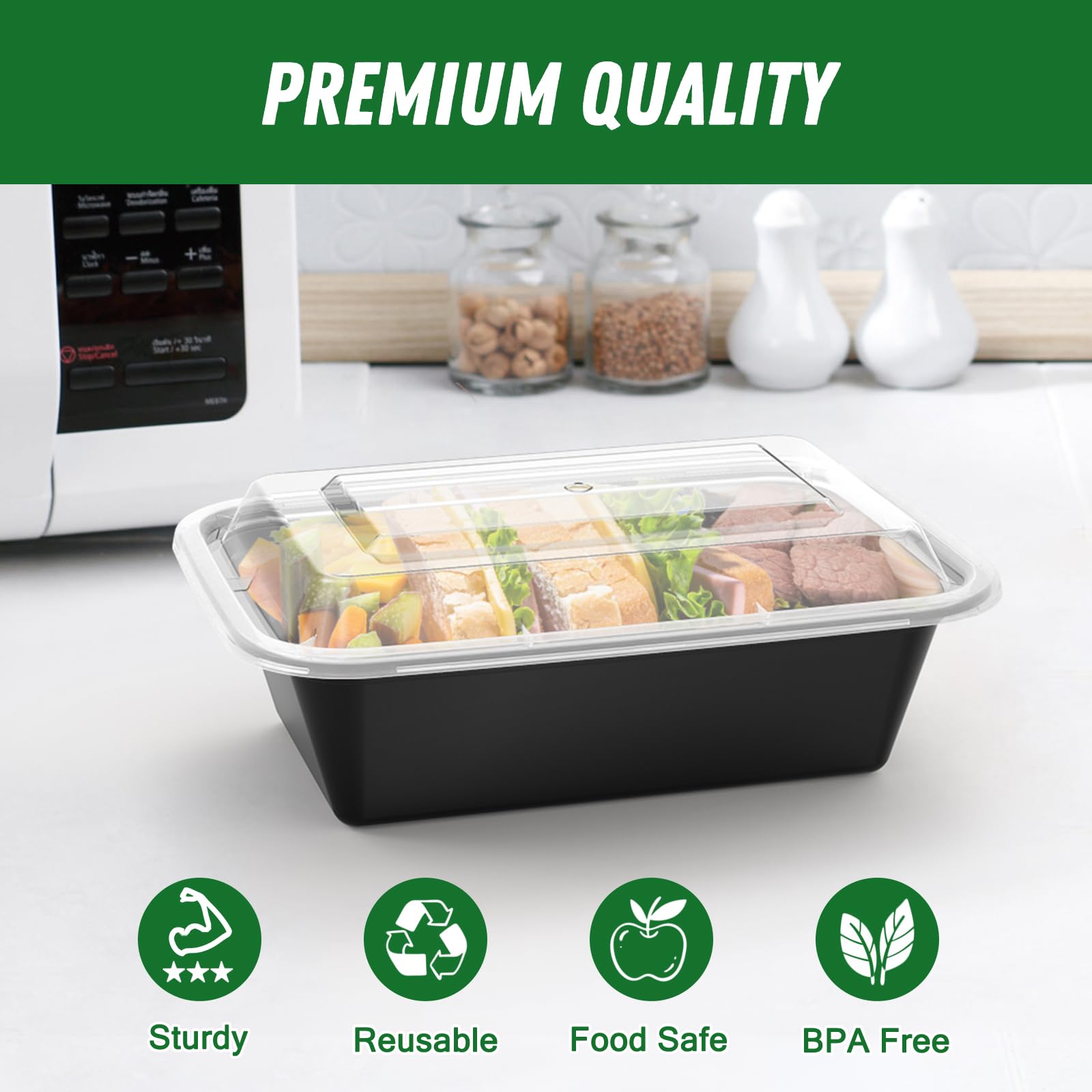 Dealusy 24oz Meal Prep Containers with Lids – 50 Pack Reusable Leakproof Food Containers