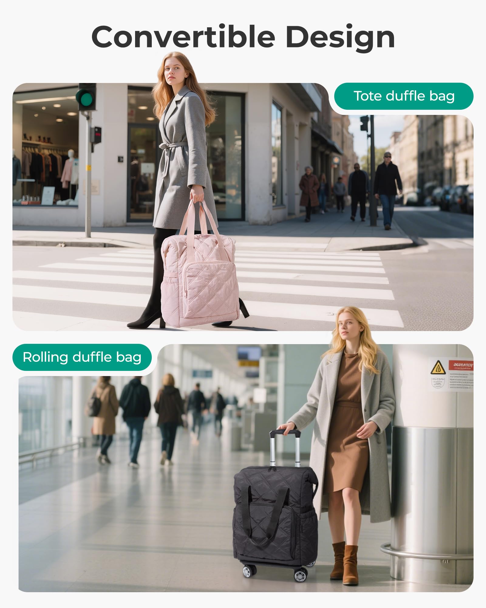 Bagsmart 2-in-1 Rolling Duffle Bag with Detachable Wheels 35L – Carry-On Weekender, Black