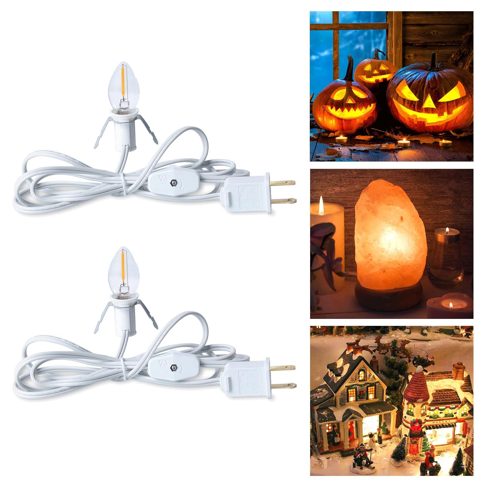 C7 Warm White Accessory Light Cord – 6ft Plug-In Cord with On/Off Switch, UL-Certified & Waterproof Socket for Pumpkins, Blow Molds & Crafts