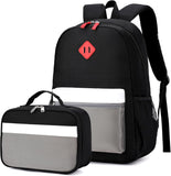 Black Grey Kids Backpack Set with Insulated Lunch Bag