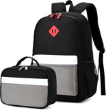 Black Grey Kids Backpack Set with Insulated Lunch Bag