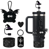 Halloween Stanley Cup Accessories Set – 5Pcs Devil Style with Handle Strap, Boot, Straw Cap & Charms for 30/40oz Cups