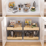 Wide Solid Wood & Wire Pull-Out Cabinet Organizer – Heavy-Duty 2-Tier Slide-Out Shelf