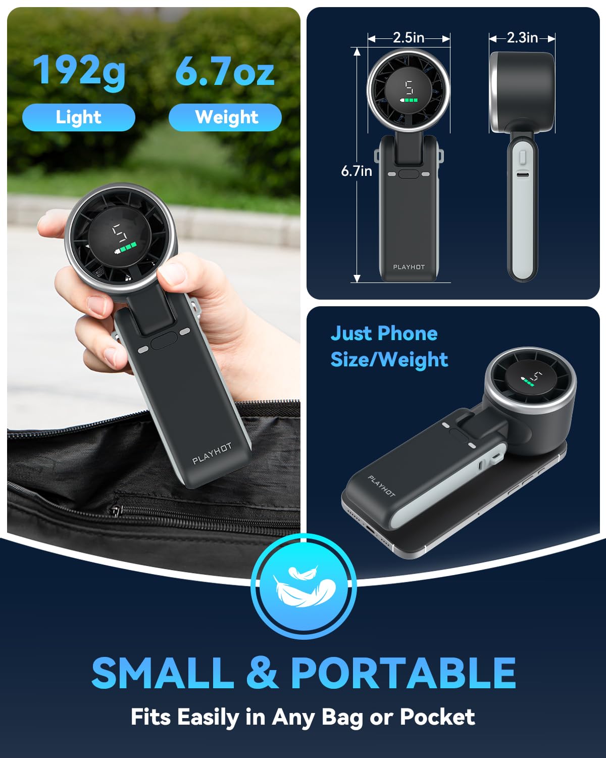 Portable Turbo Handheld Fan – High-Speed Rechargeable Cooling Fan with 5 Wind Speeds & Foldable Design