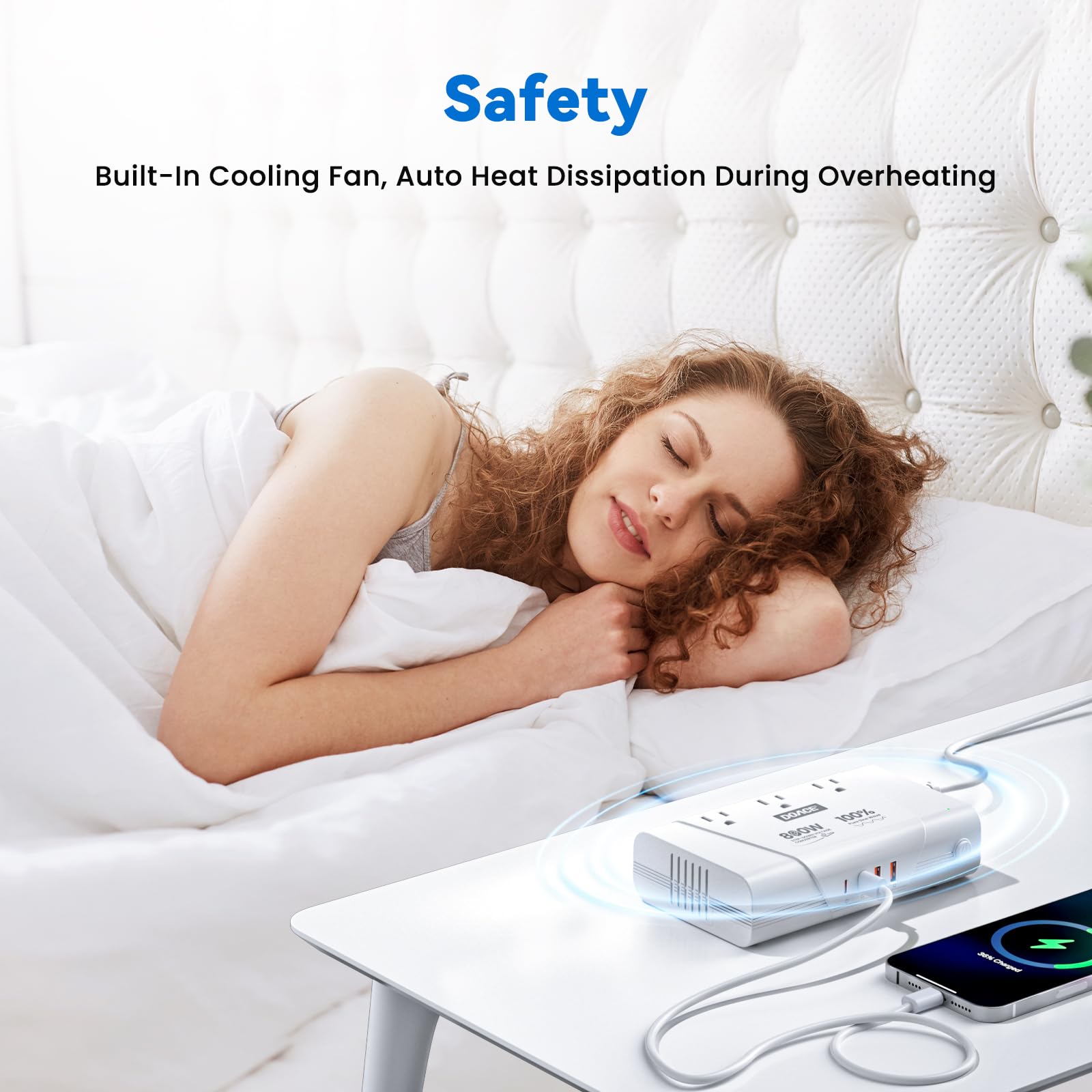 800W Pure Sine Wave Voltage Converter & Universal Travel Adapter – Multi Device International Power Converter White