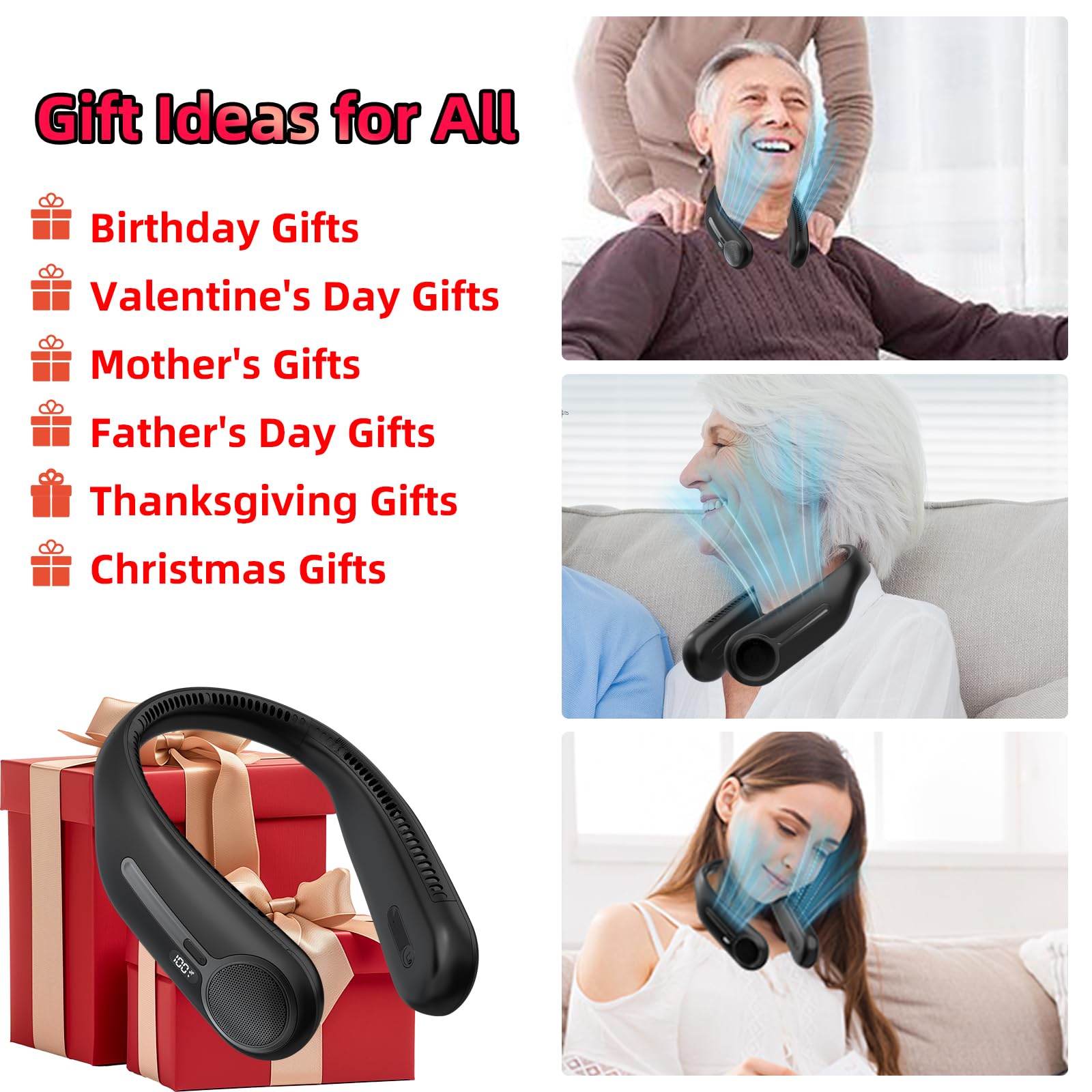 6000mAh Rechargeable Neck Fan – Bladeless Portable Cooling Fan with LED Display & 4 Speed Modes