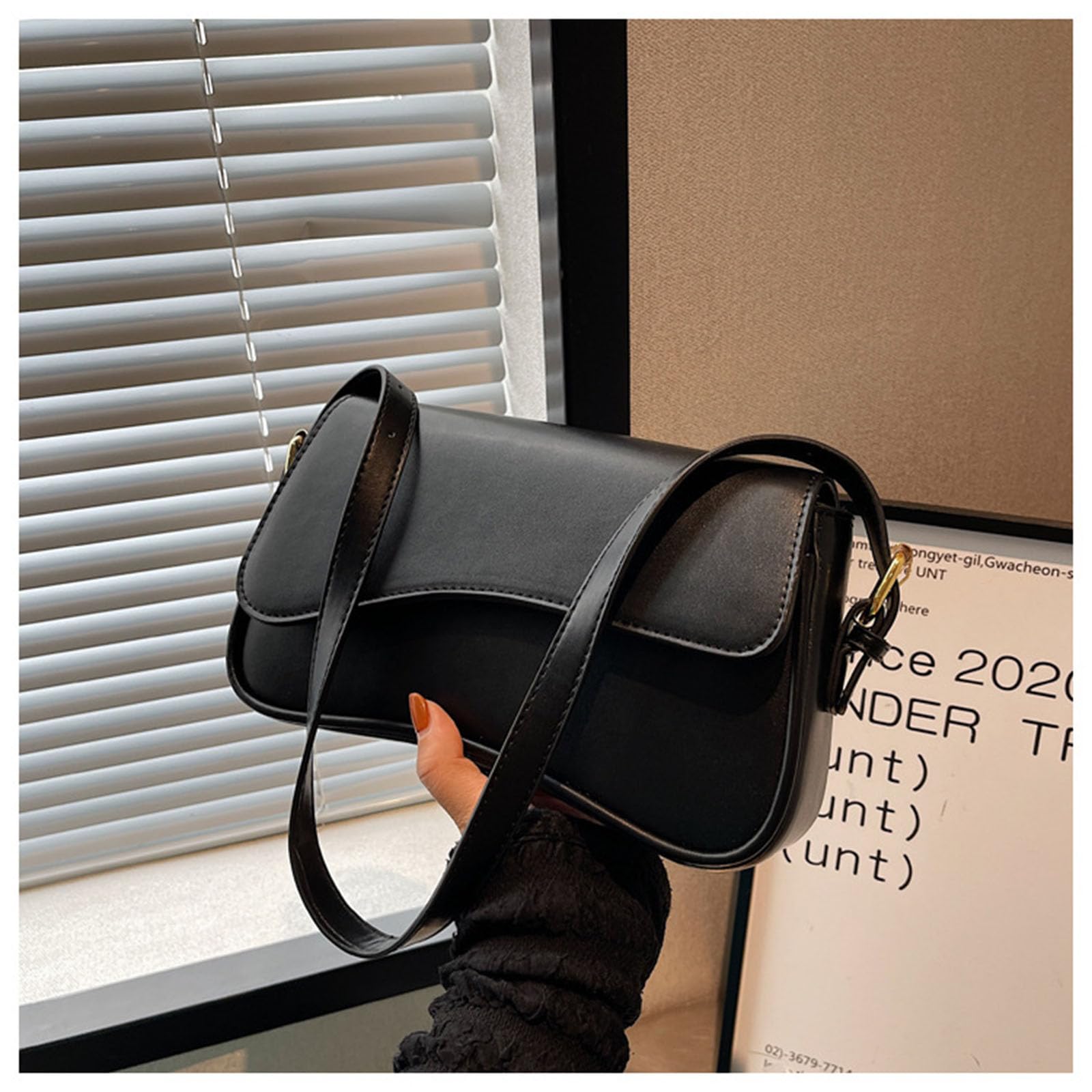 Y2K Trendy Shoulder Bag for Women – Vegan Leather Hobo & Saddle Purse with Removable Straps (Black)