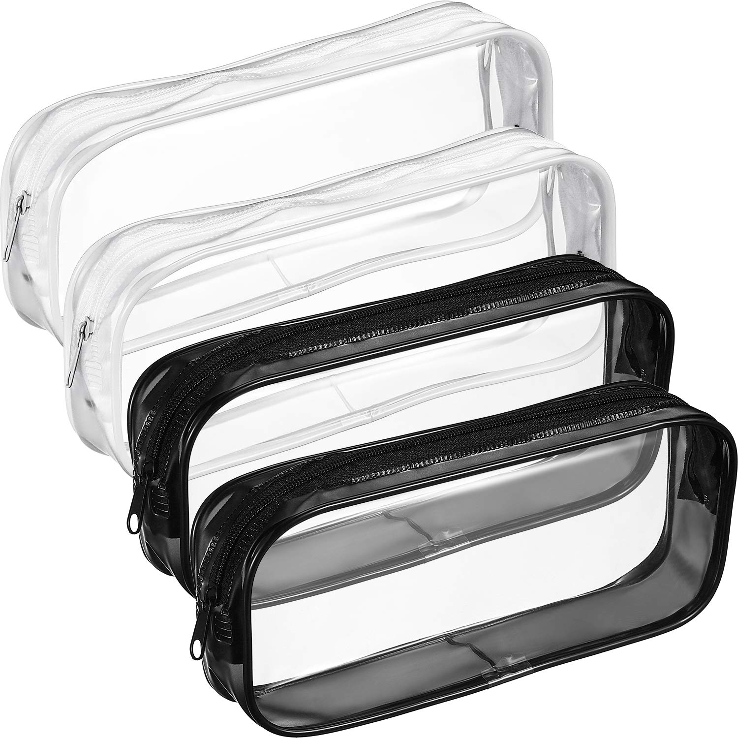 4-Pack Clear Black PVC Zipper Organizer Pouches